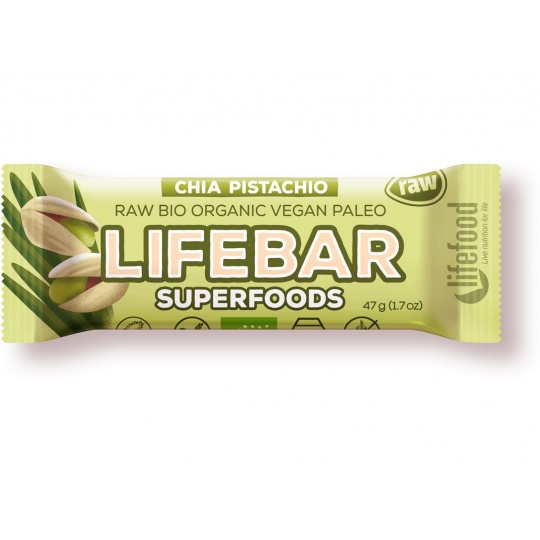 Organická tyčinka Lifebar Superfoods s chia semienkami. a pistácie 47g