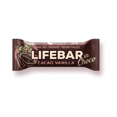 Bio tyčinka Lifebar InChoco  kakaové boby s vanilkou 40g