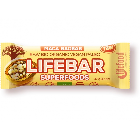 Bio tyčinka Lifebar Superfoods s macou a baobabom 47g